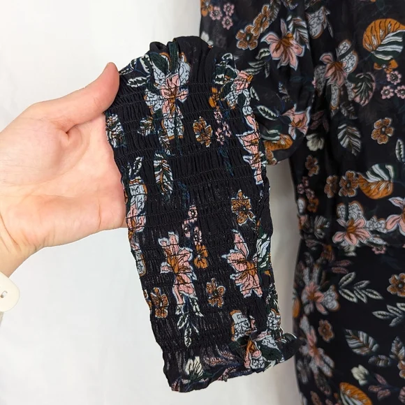 Veronica Beard Shaia Floral Ruched Asymmetrical Midi Dress Black Size 0 - Picture 8 of 11